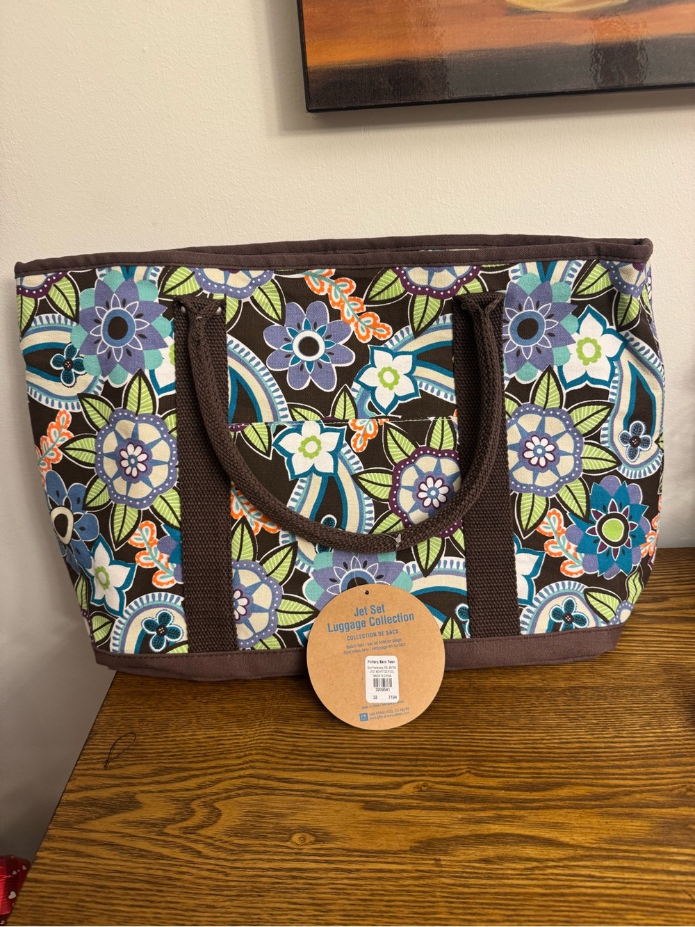 NWT Pottery Barn Teen Jet Set Berkeley Floral Tote Bag Brown Travel Large